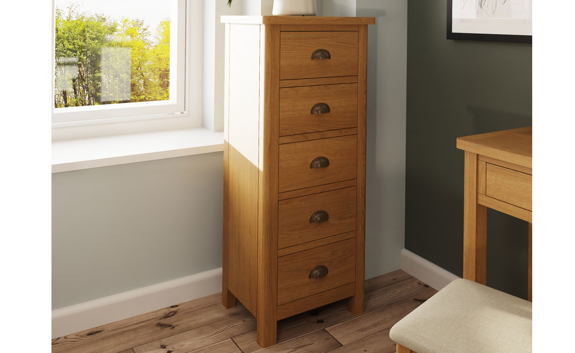 Oak Chest Of Drawers - Woodbridge Oak 5 Drawer Wellington