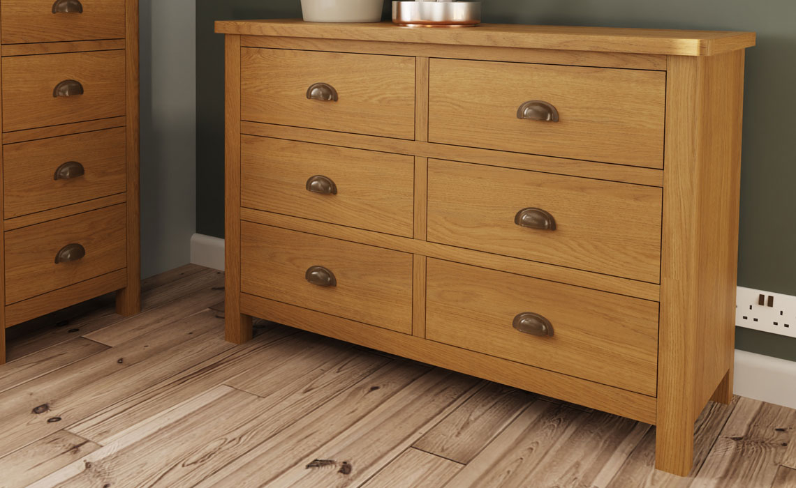 Oak Chest Of Drawers - Woodbridge Oak 6 Drawer Chest