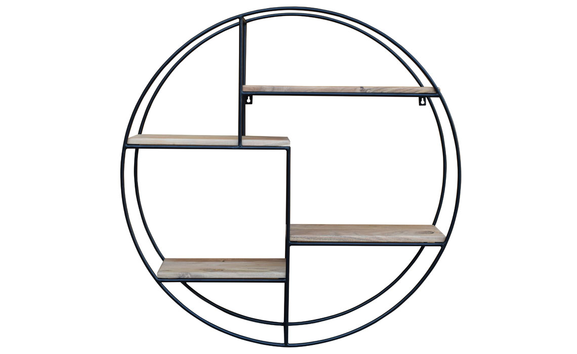 Industrial Bookcases - Wood & Metal Round Wall-Mounted Shelf Unit