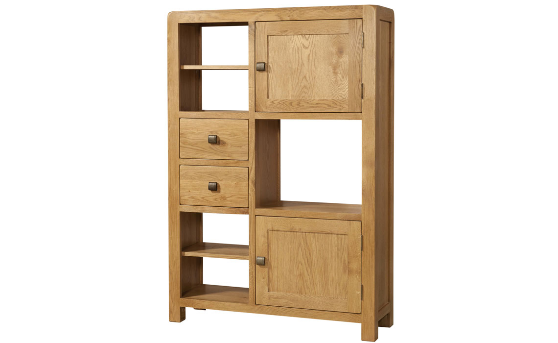 Tunstall Oak Collection - Tunstall Oak High Display Unit With 2 Doors 2 Drawers
