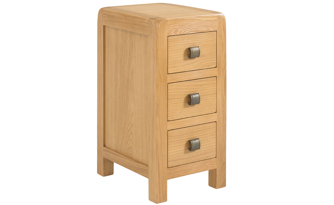 Oak 3 Drawer Bedside Cabinets - Tunstall Oak Compact 3 Drawer Bedside