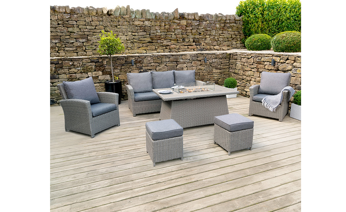 Slate & Stone Grey Outdoor Furniture Sets - Slate Grey Tobago 3 Seater Lounge Set with Ceramic Top and Fire Pit