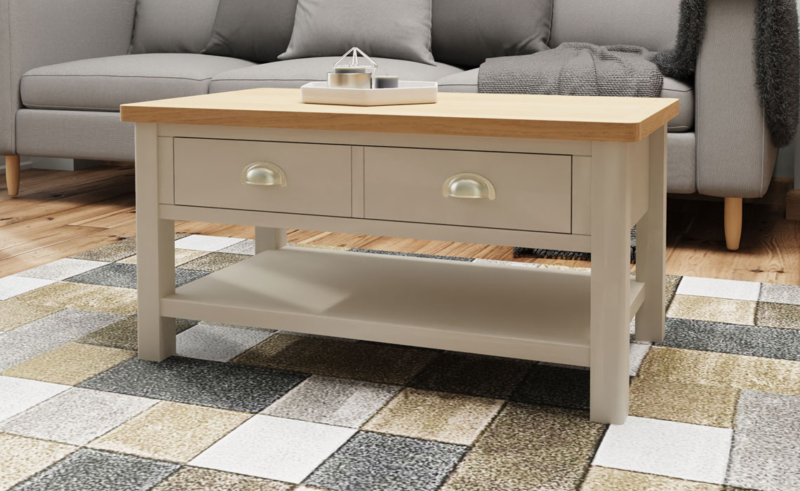 Coffee & Lamp Tables - Woodbridge Truffle Grey Painted Large Coffee Table With Drawers