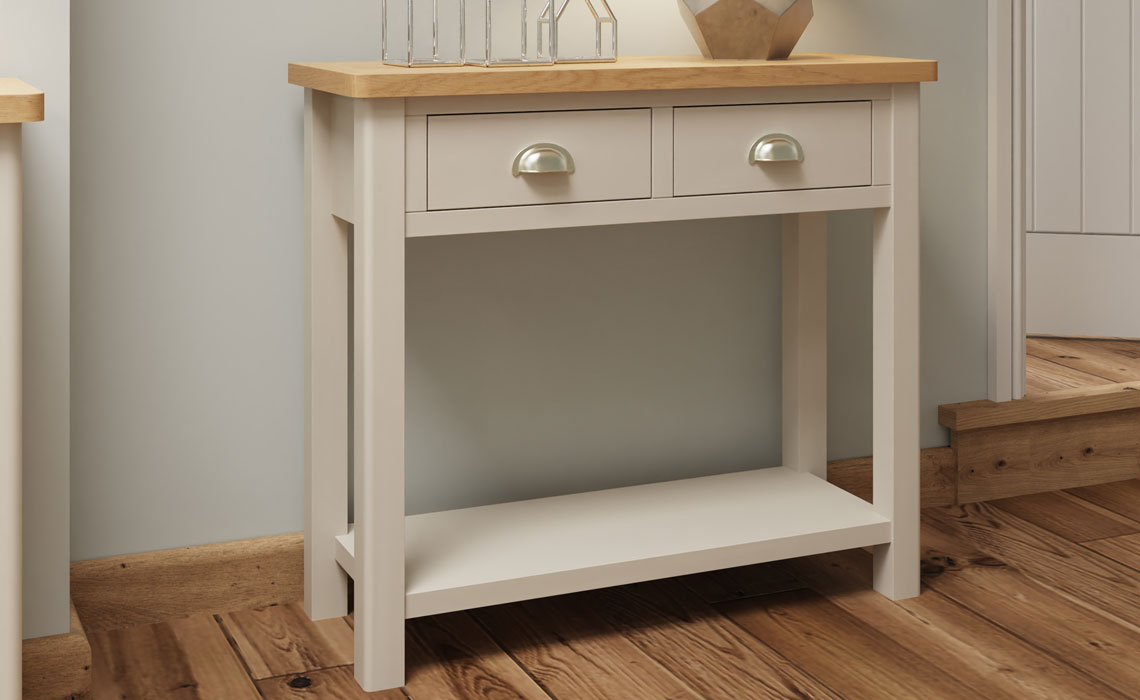 Consoles - Woodbridge Truffle Grey Painted 2 Drawer Console Table