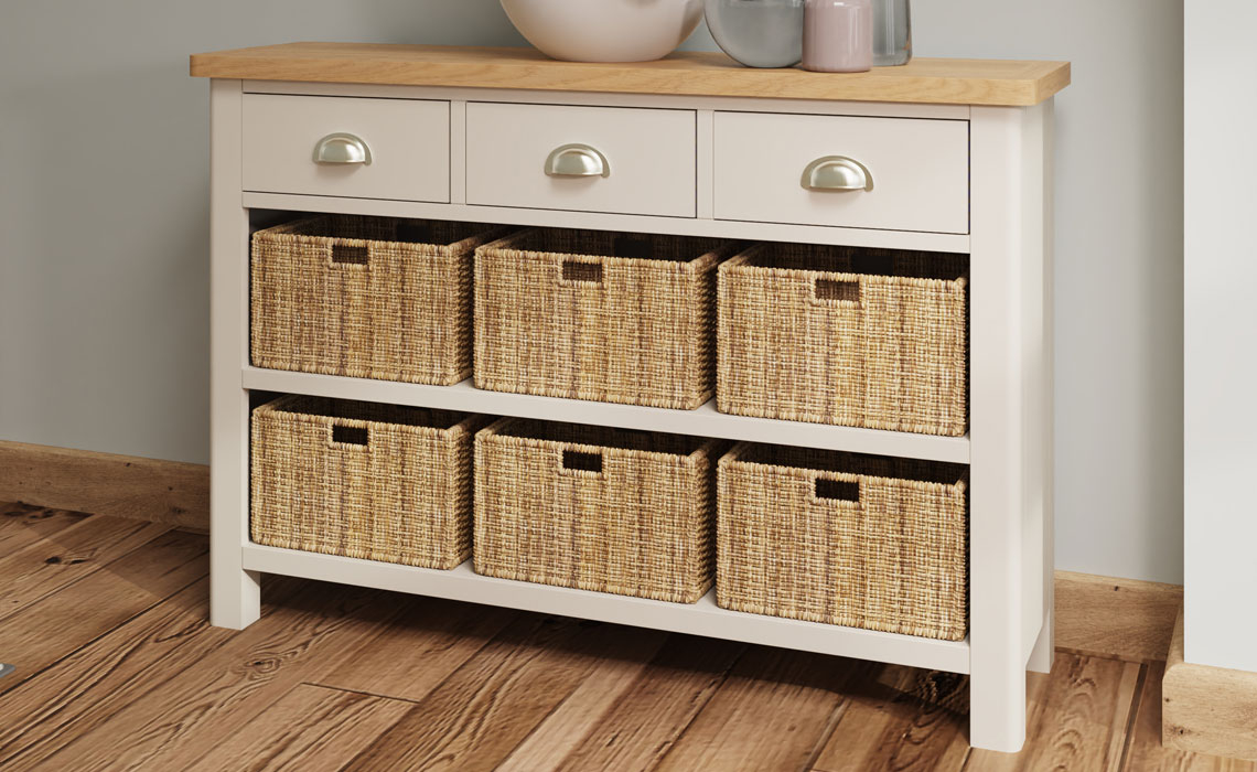 Sideboards & Cabinets - Woodbridge Truffle Grey Painted 3 Drawer 6 Basket Sideboard