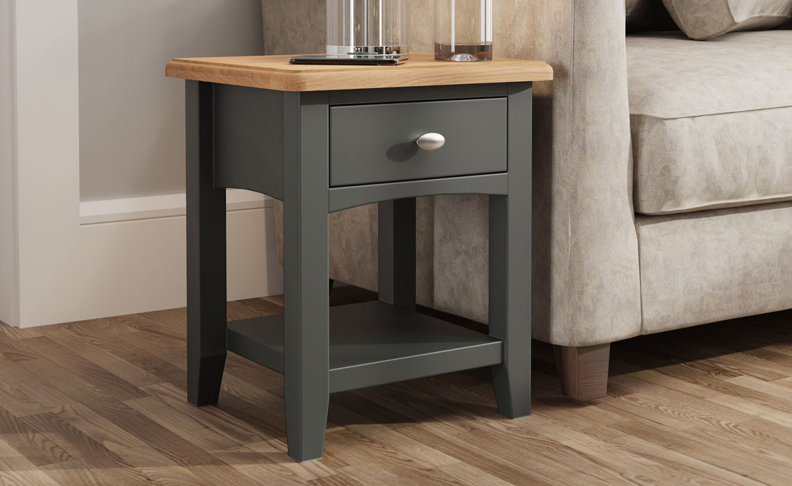 Coffee & Lamp Tables - Columbus Grey Painted 1 Drawer Lamp Table