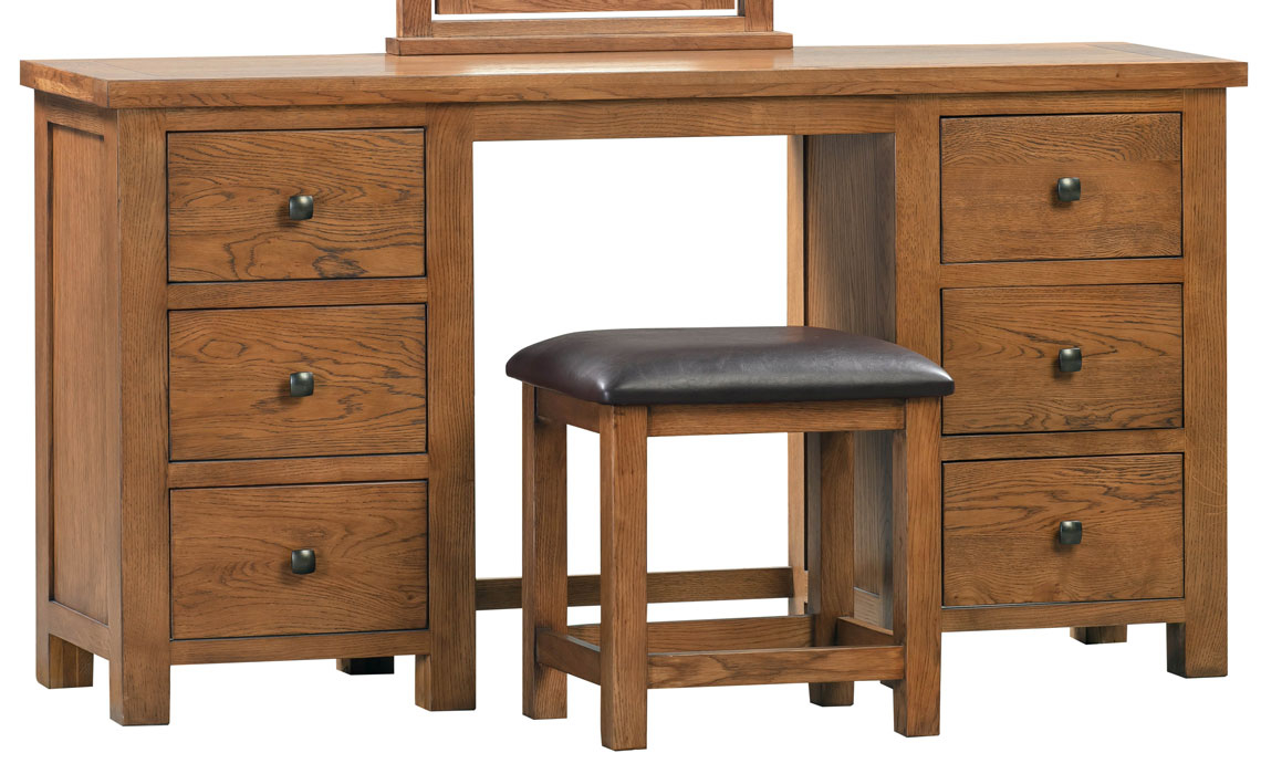 Lavenham Rustic Oak Range - Lavenham Rustic Oak Double Pedestal Dressing Table And Stool