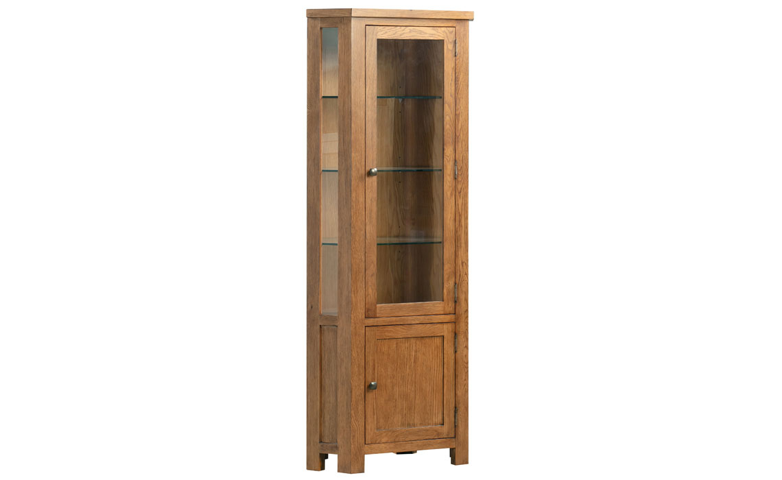 Display Cabinets - Lavenham Rustic Oak Glazed Corner Display Cabinet