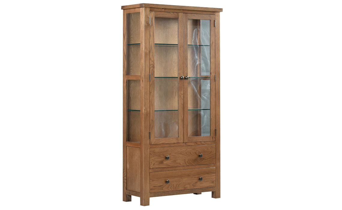 Display Cabinets - Lavenham Rustic Oak Glazed Display Cabinet With Glass Sides