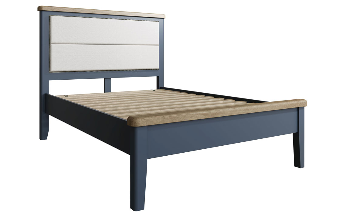 5ft Kingsize Hardwood Bed Frames - Ambassador Blue Bed Frame With Fabric Headboard - 3 Sizes