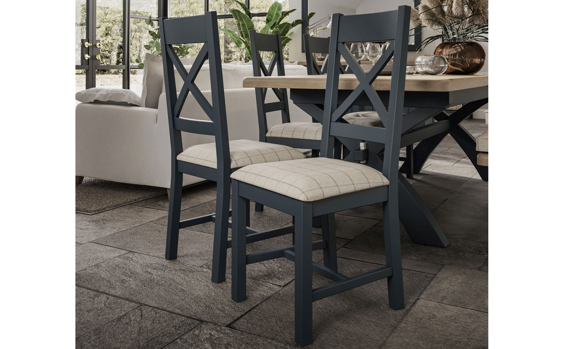 Ambassador Painted Blue Collection - Ambassador Blue Cross Back Dining Chair - 2 Pad Colours