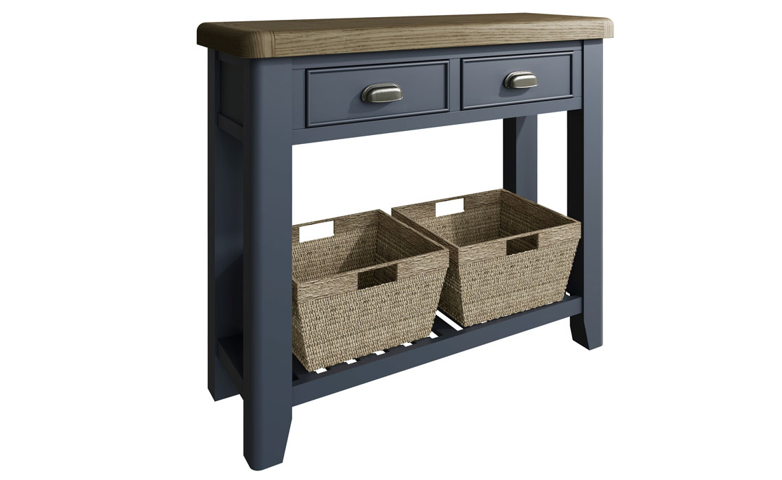 Ambassador Blue 2 Drawer Console Table With Baskets Hardwood And