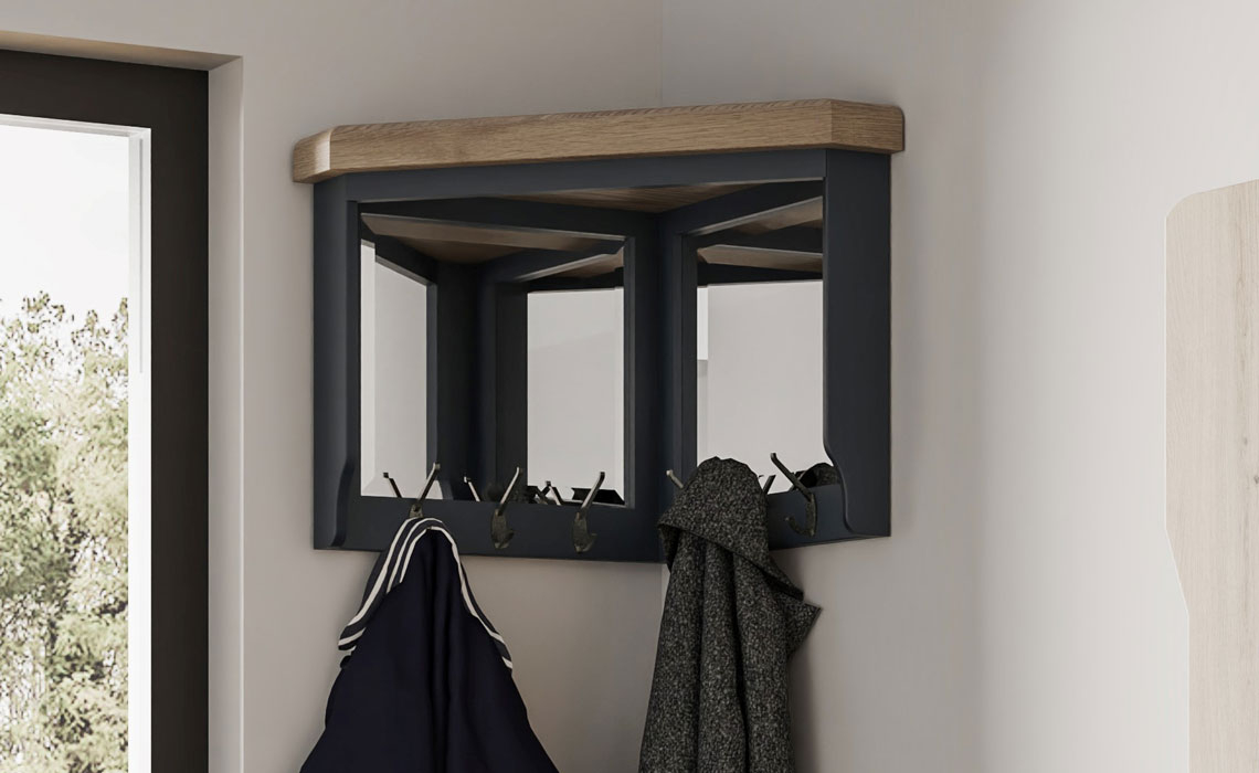 Painted Benches - Ambassador Blue Corner Mirror With Coat Hooks
