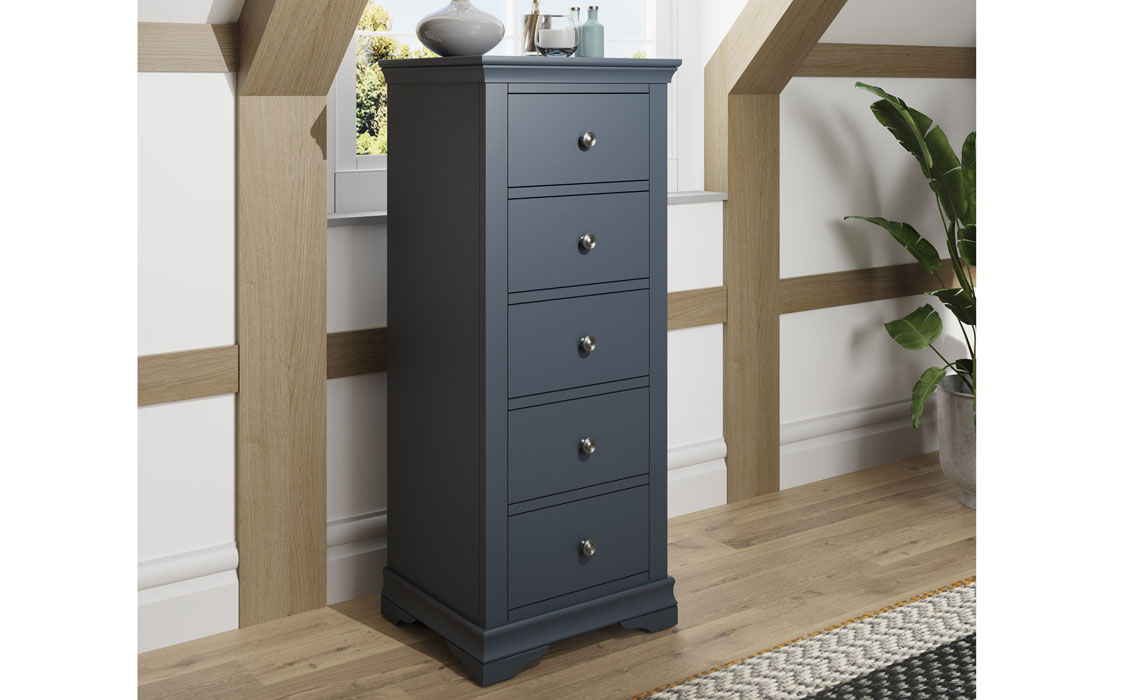 Chest Of Drawers - Salthouse Midnight Blue Painted 5 Drawer Wellington Chest