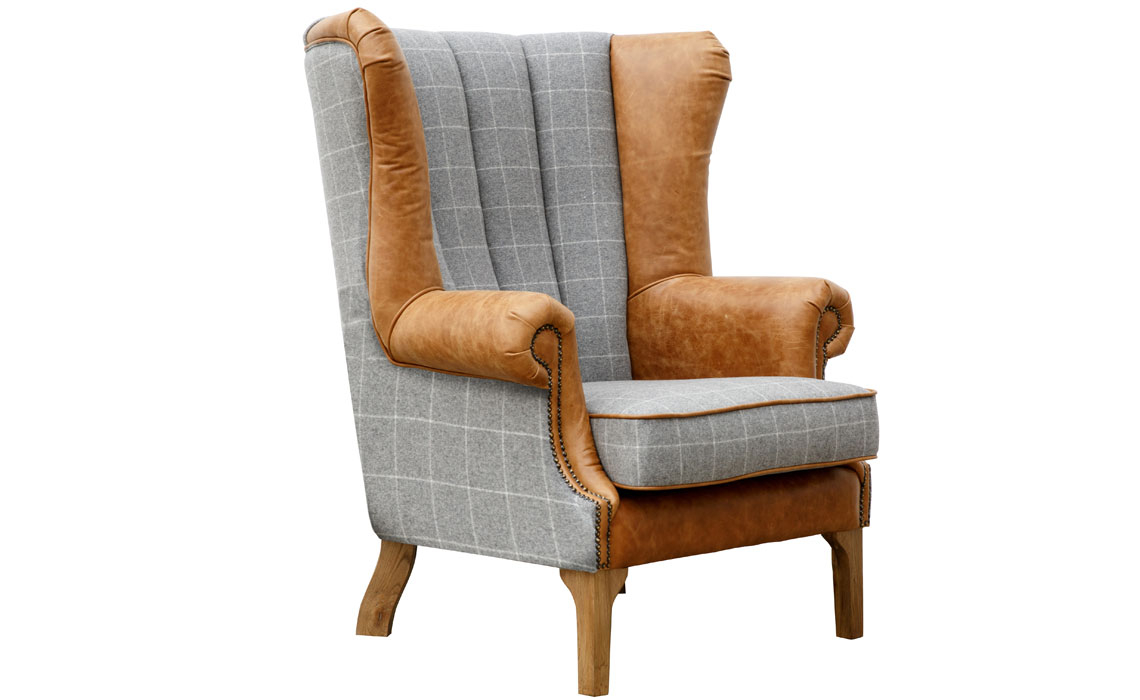 Accent Chairs & Stools - Archibald Wraparound Fluted Fabric & Leather Wing Chair - 2 Colours