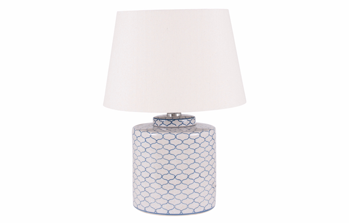 Lighting Range (PLL) - PLL176 Grey & Blue Detail Ceramic Table Lamp & Shade