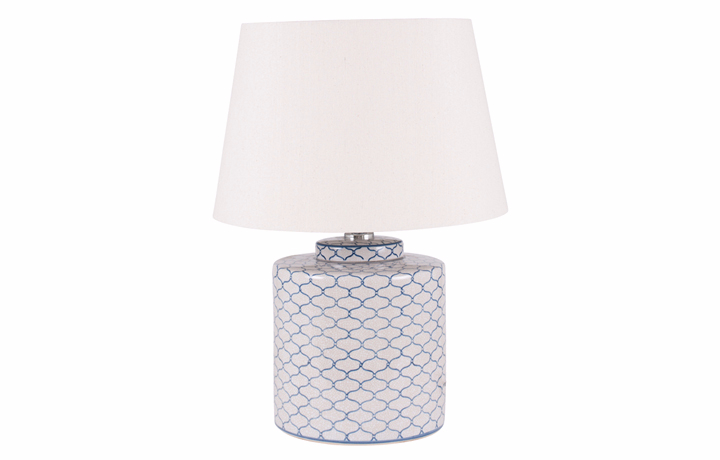 Accessories - PLL176 Grey & Blue Detail Ceramic Table Lamp & Shade