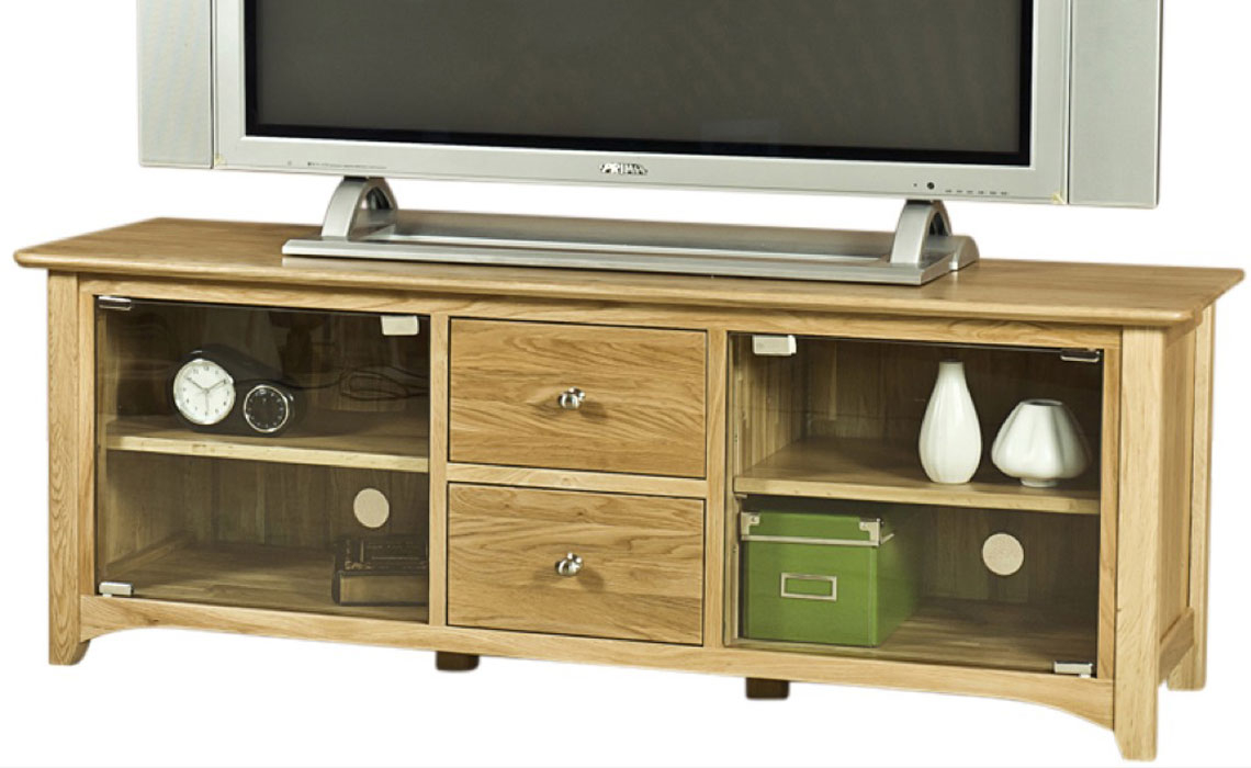 TV Cabinets - Falkenham Solid Oak Large TV Unit With Glass Doors
