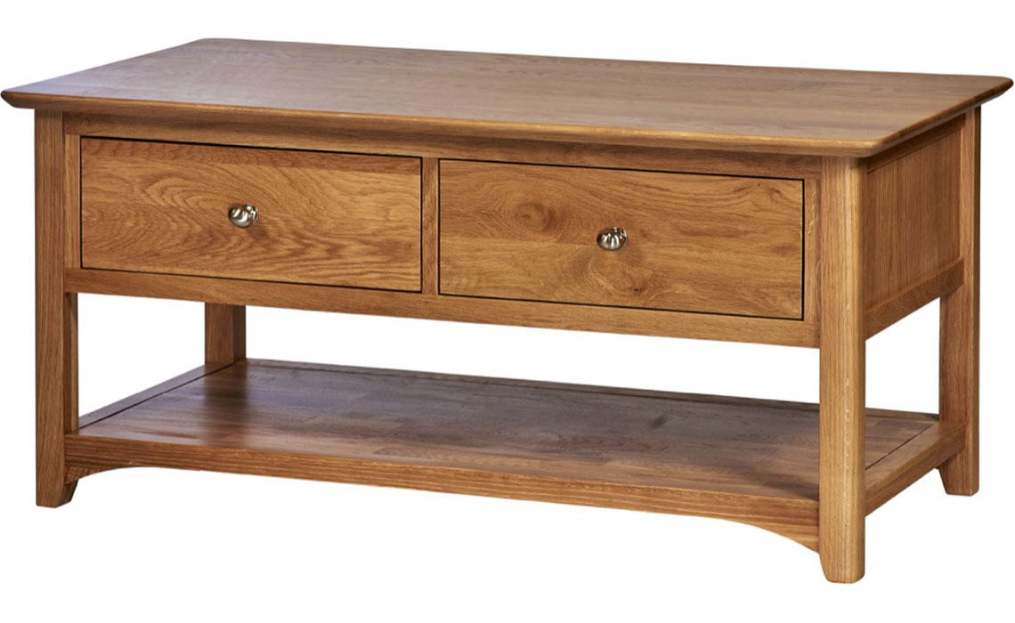 Oak Coffee Tables with Drawers - Falkenham Solid Oak Coffee Table With Drawers