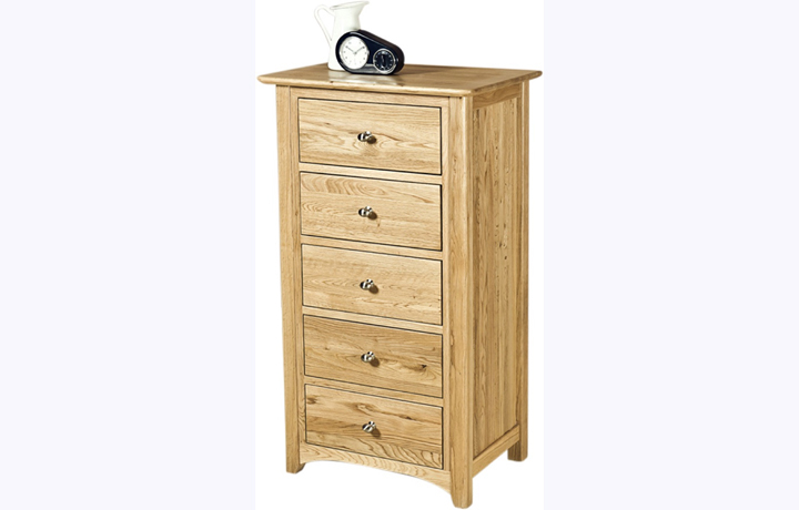 Oak Chest Of Drawers - Falkenham Solid Oak 5 Drawer Wellington Chest 