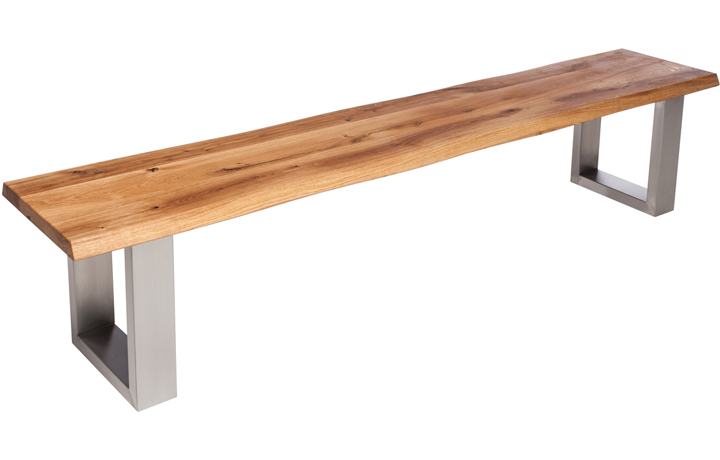 Aurora Solid European Oak - Aurora Oak Bench - Various Sizes Stainless Steel Polished U Shaped Leg 