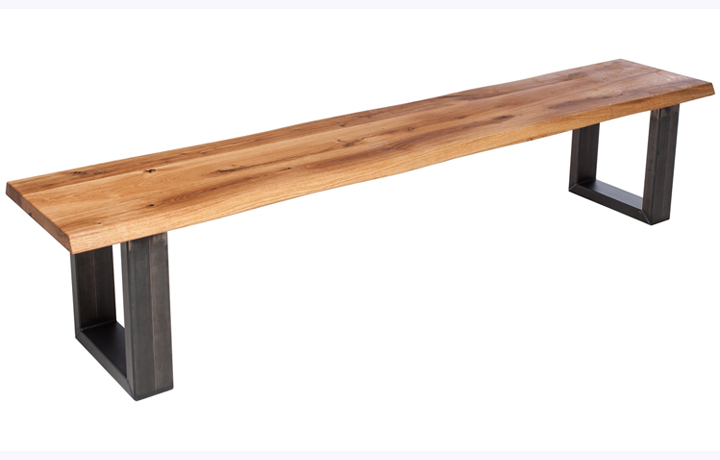 Aurora Solid European Oak - Aurora Oak Bench - Various Sizes Industrial Steel Matt U Shaped Leg
