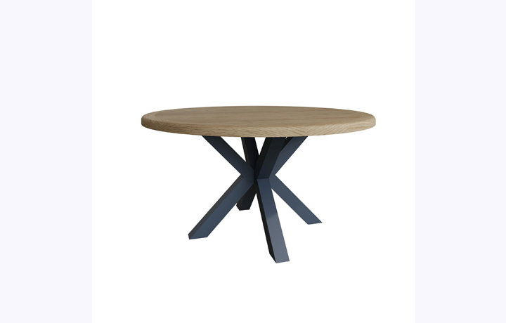 Round Oak & Painted Dining Tables  - Ambassador Blue Large Round Dining Table