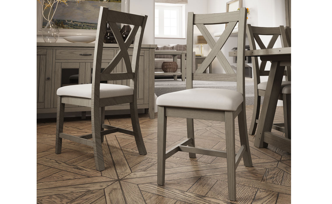 Jasmine Grey Oak Collection - Jasmine Grey Oak Cross Back Dining Chair With Fabric Seat
