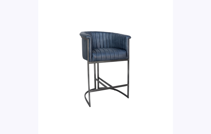 Chairs & Bar Stools - Santorini Leather and Iron Bar Chair - Blue