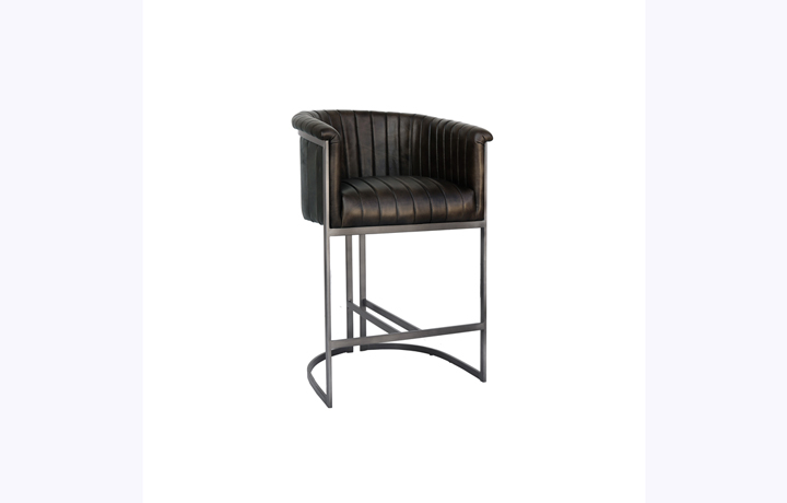 Chairs & Bar Stools - Santorini Leather and Iron Bar Chair - Dark Grey