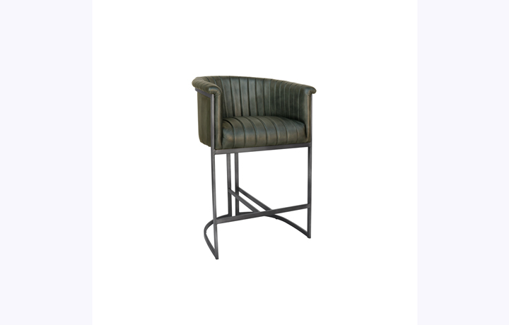 Chairs & Bar Stools - Santorini Leather and Iron Bar Chair - Light Grey
