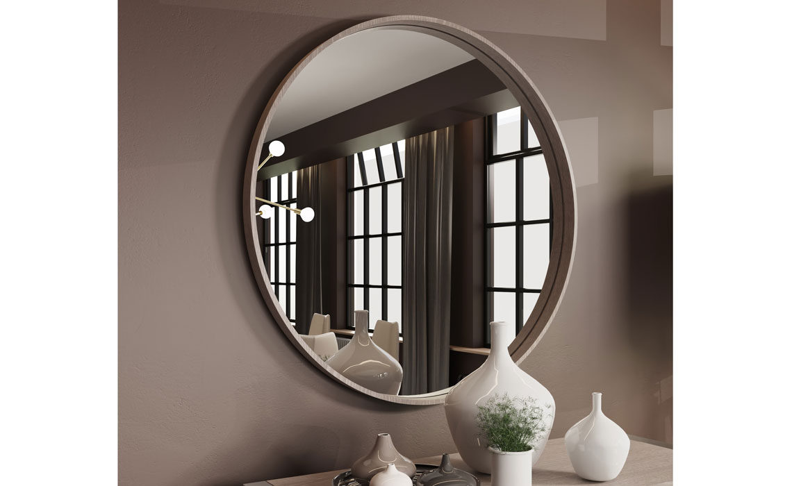 Brightwell Modern Oak Collection - Brightwell Modern Oak Round Wall Mirror