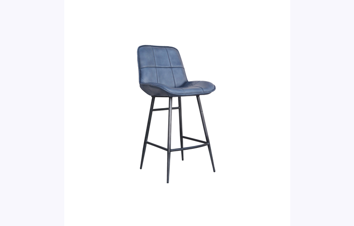 Chairs & Bar Stools - Moda Leather and Iron Bar Stool-Blue