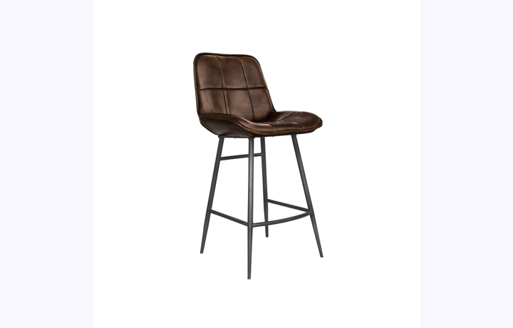 Chairs & Bar Stools - Moda Leather and Iron Bar Stool-Brown