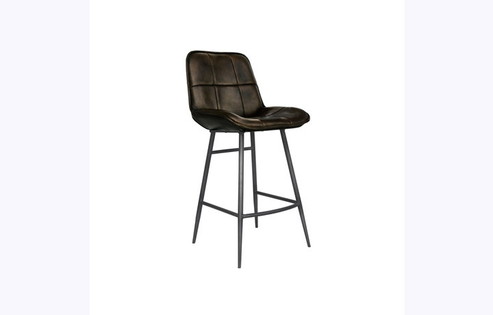 Chairs & Bar Stools - Moda Leather and Iron Bar Stool-Dark Grey