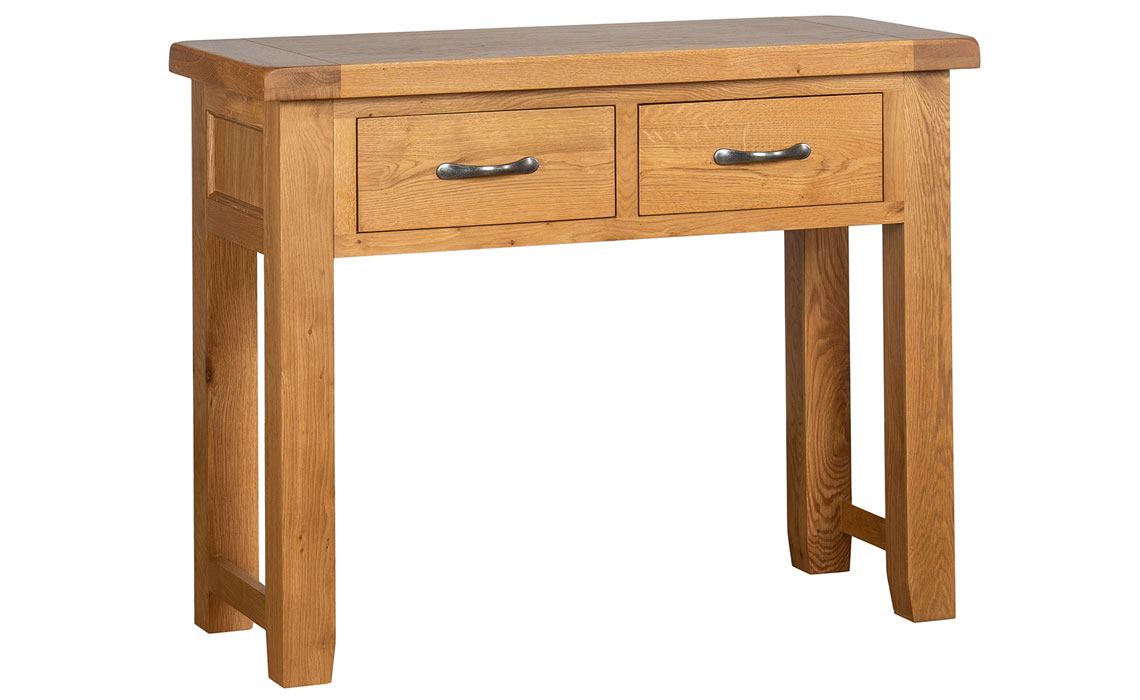 Consoles - Newborne Oak 2 Drawer Console Table	