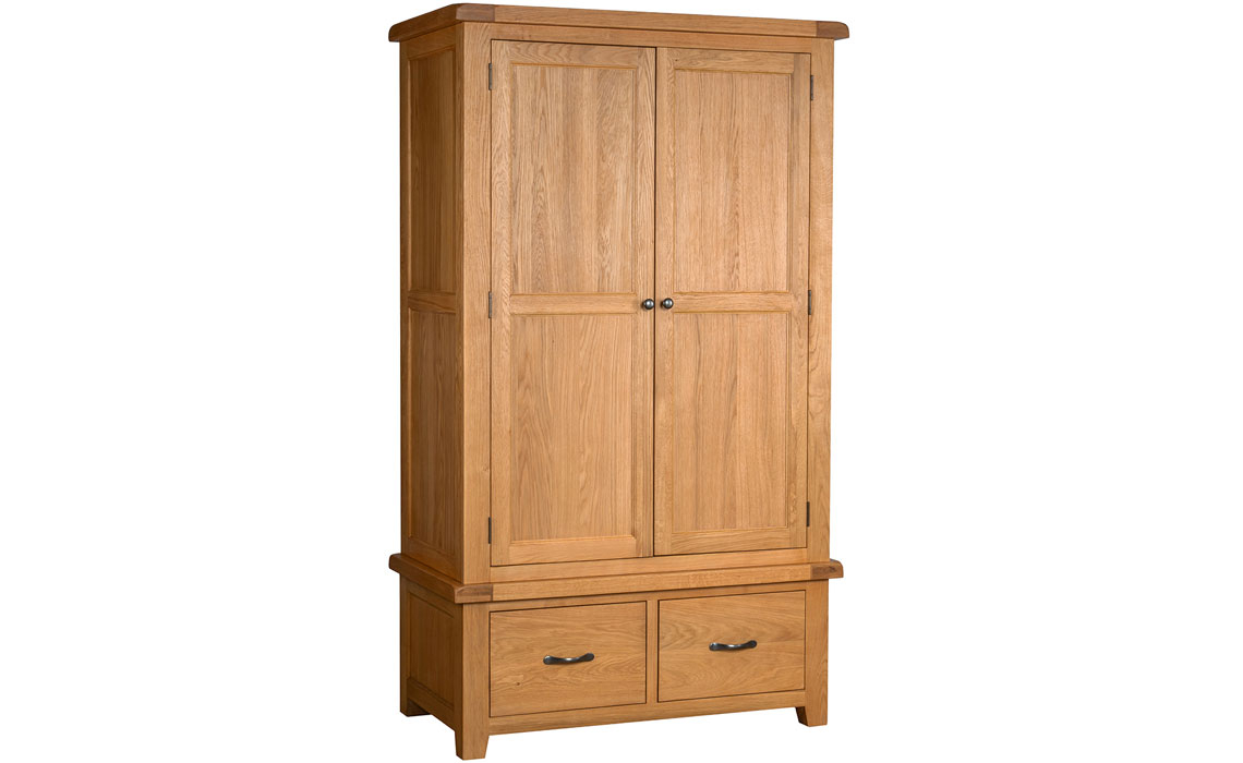 Wardrobes - Newborne Oak Double Wardrobe With 2 Drawers