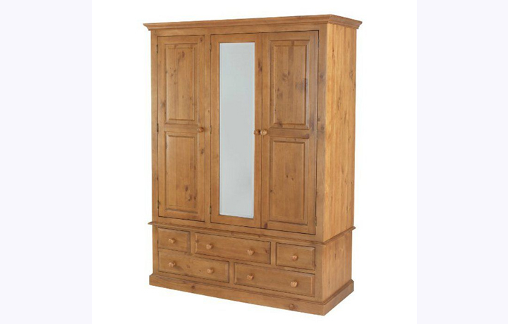 Pine 3 Door Wardrobe - Appleby Pine Triple Wardrobe With Drawers